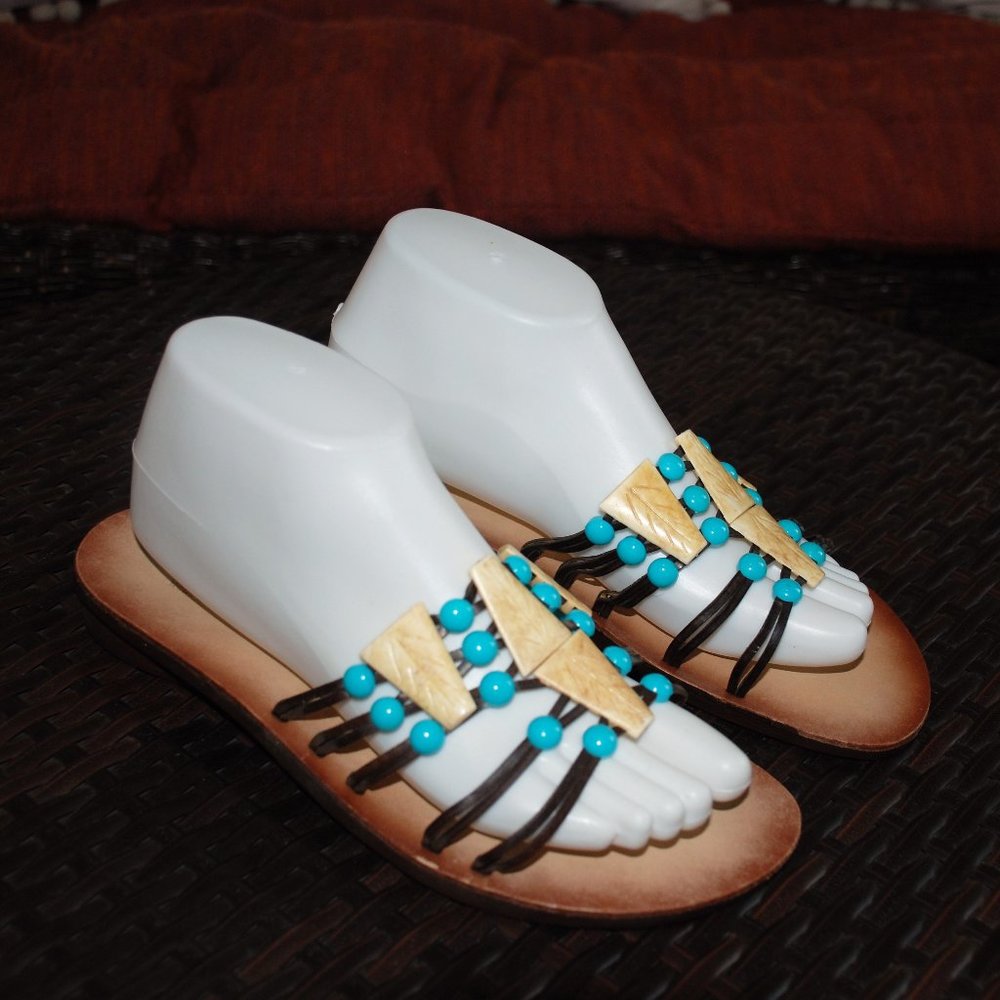 New Chadwicks Turquoise and Shell Beaded Sandal